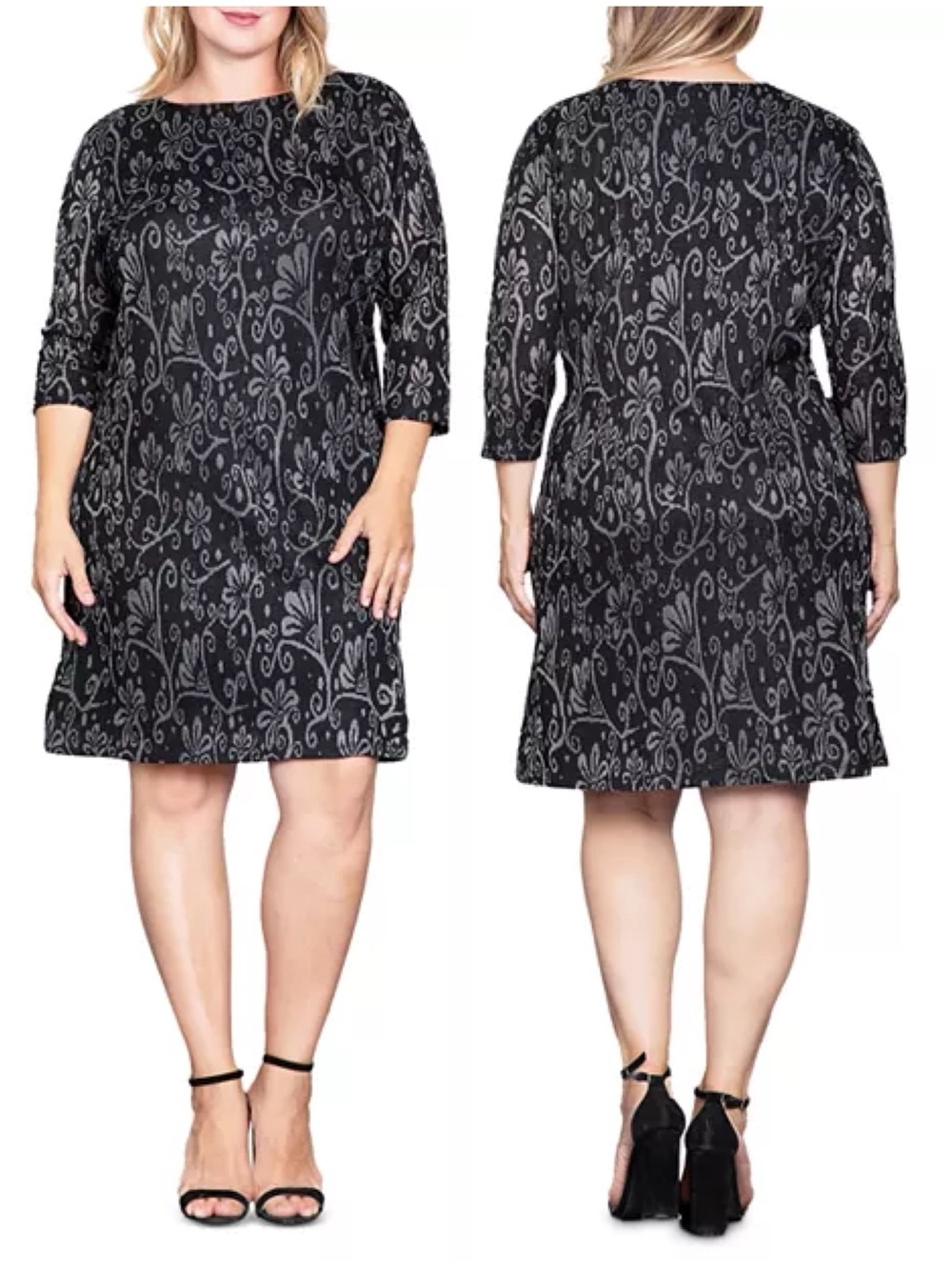 STANDARDS & PRACTICES‎ Women’s Size 22 Black & Metallic Floral Print Shift Dress
